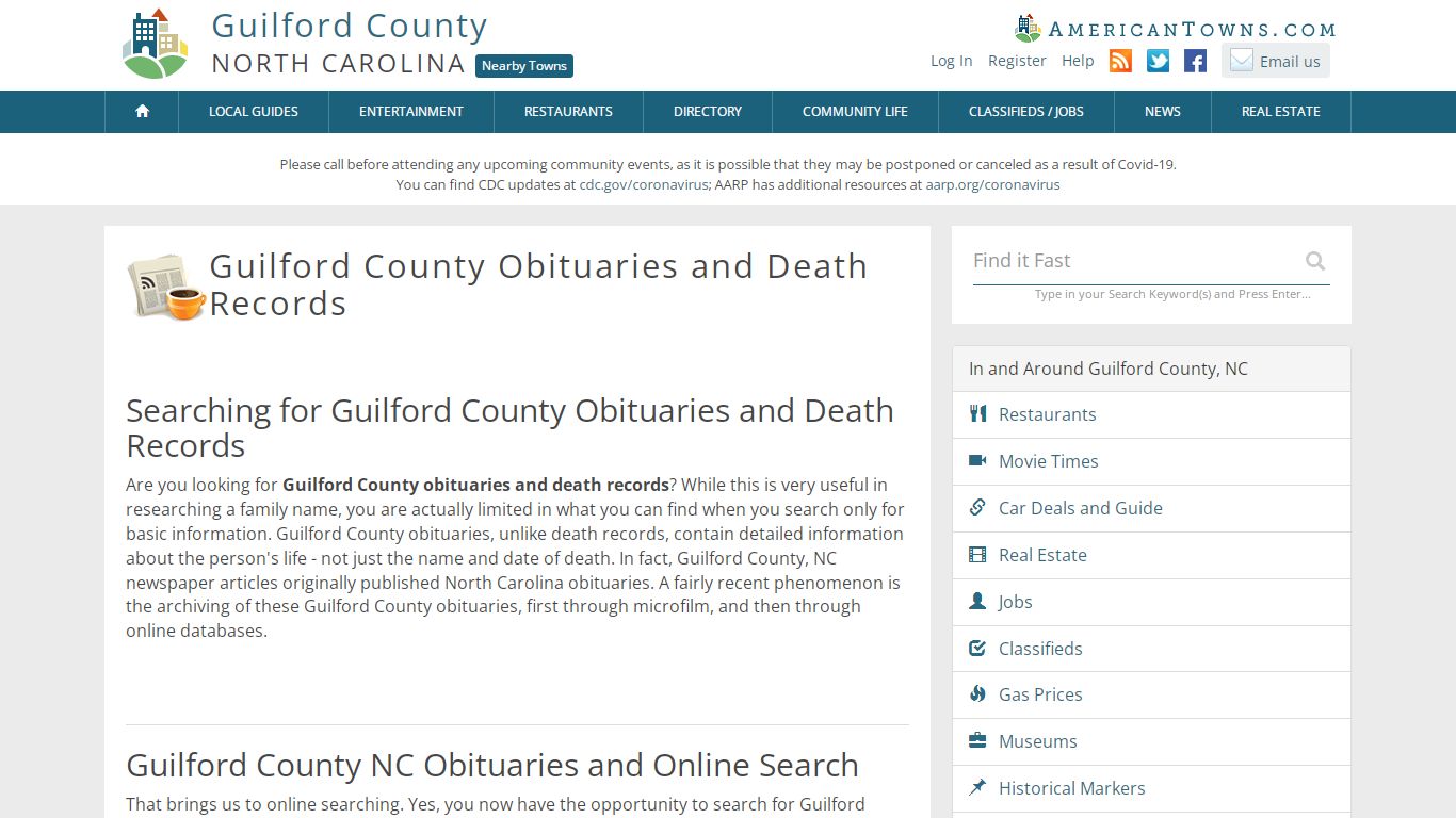 Obituaries Guilford County NC - Guilford County Death Records